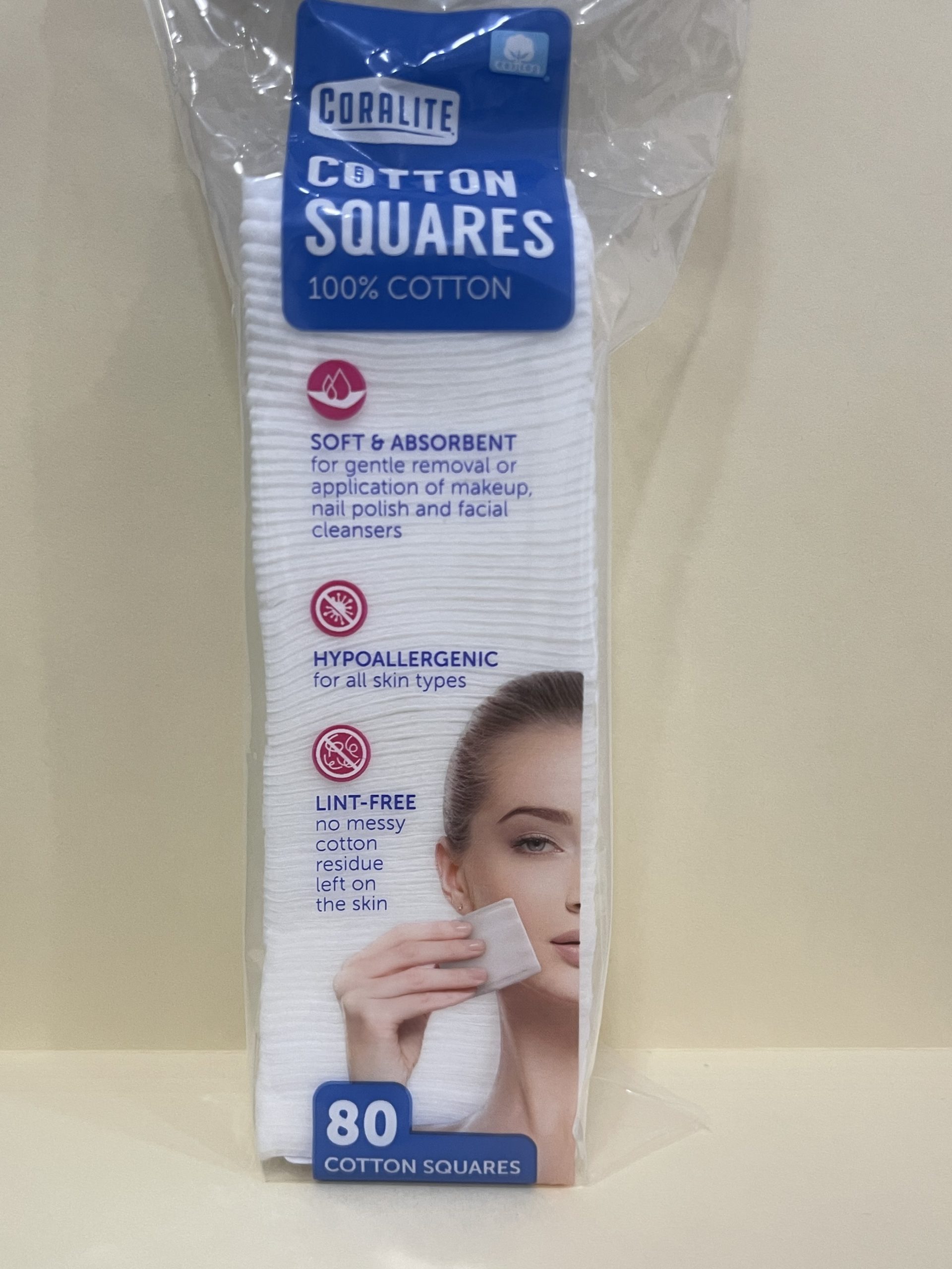 CORALITE COSMETIC PADS 80 CT SQUARES