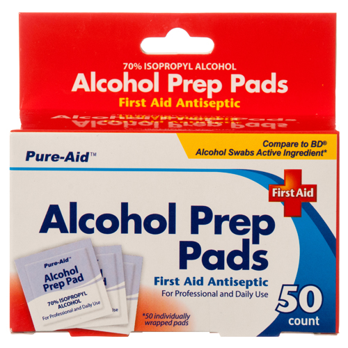 ALCOHOL PREP PADS 50CT #PURE-AID