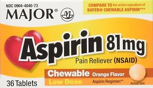 Aspirin Oral Tab Chew 81mg x 36's (major)