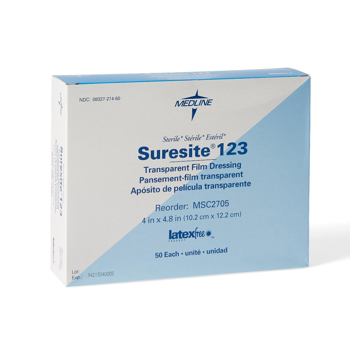 MSC2605 - Dressings, Transparent: Suresite 123+ Pad Transparent Dressings, 4" x 4.8"